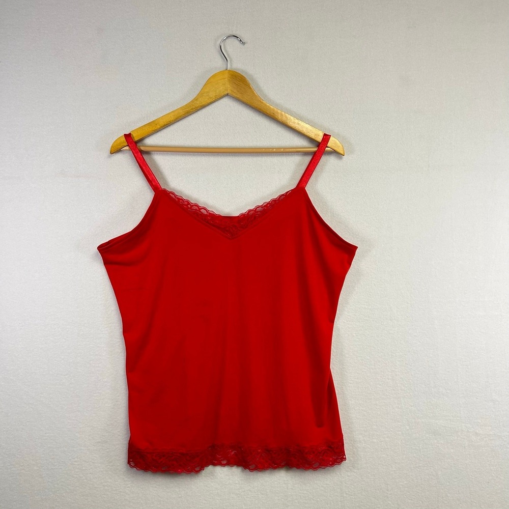 Layering Lace Susan Graver Womens XL Red Liquid Knit Adjustable Cami Tank Top